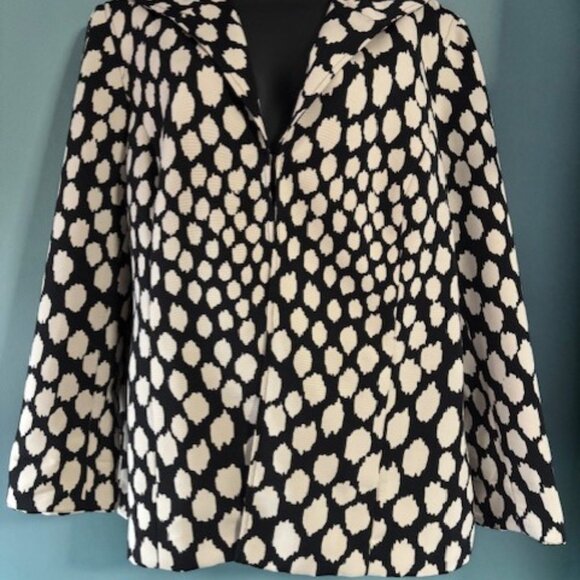 Chico's 3 XL Jacket V Neck Collared Black White Collared Smart Dot Ombre Modern - Picture 1 of 6